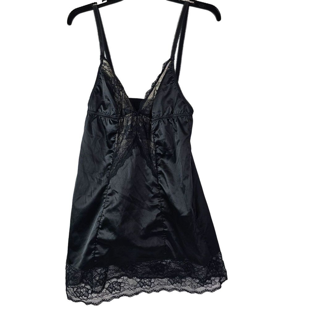 Blush Women's Satin Black Lace Lingerie‎ Babydoll Chemise Slip Size M